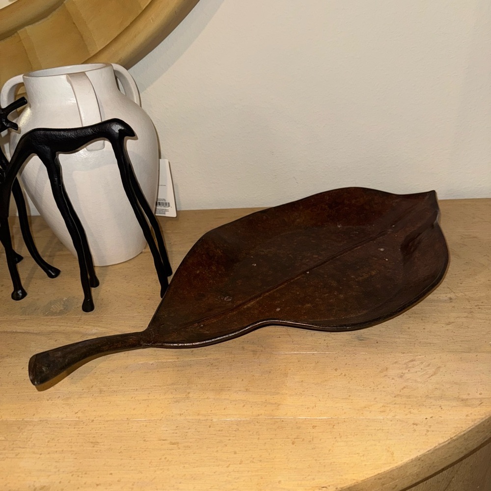 Large Leaf Metal platter decor 22 inchesX11 inches